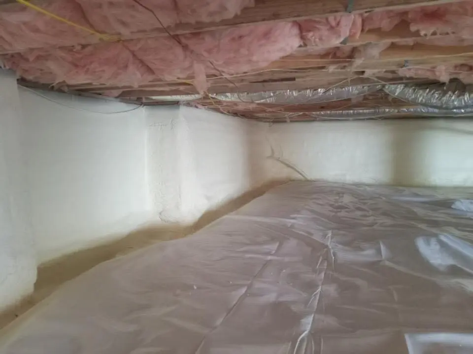 Crawl space encapsulation with closed-cell spray foam for Roof Leak Repair in Reading